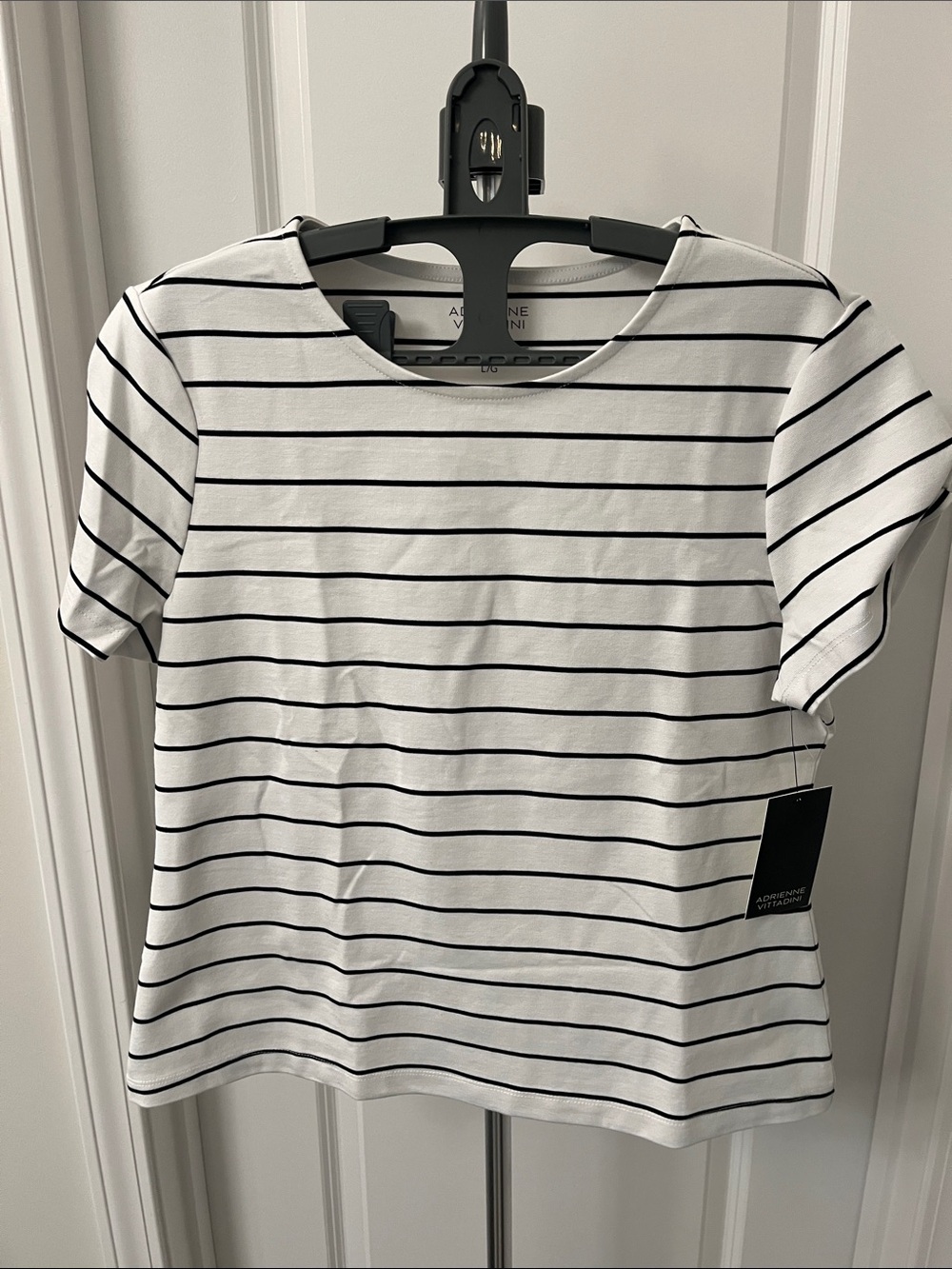 Adrienne Vittadini Black & White Striped Short Sleeve Tee
